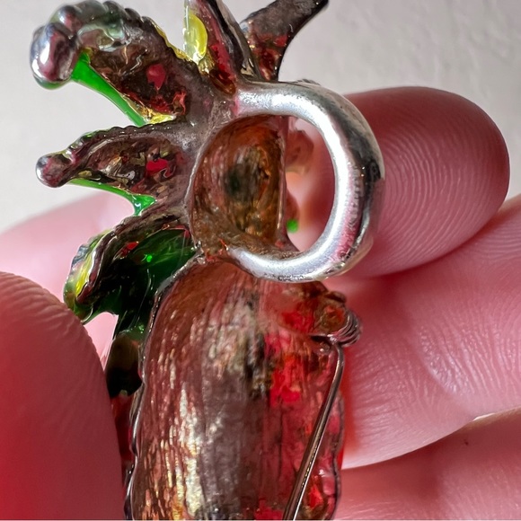 Vintage Pineapple Brooch / Pin / Necklace Pendant, Orange Yellow Green, Flora - Picture 5 of 6